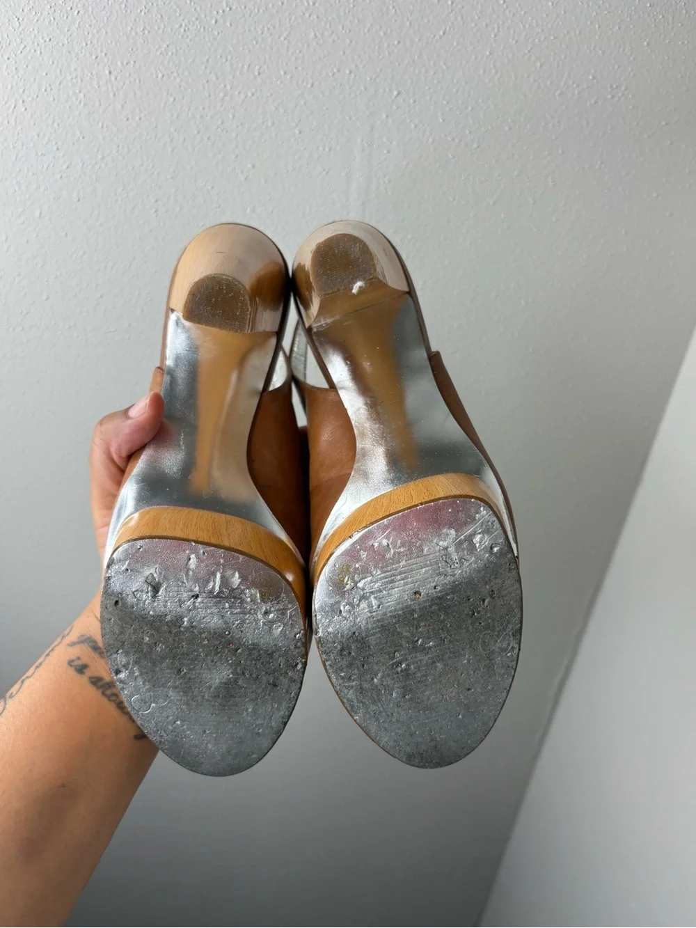 Jessica Simpson Brown Leather Peep-Toe Slingback Platforms